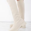 Miss Moda Luxe Beige Knee High Fabric Ribbed Sock Boot