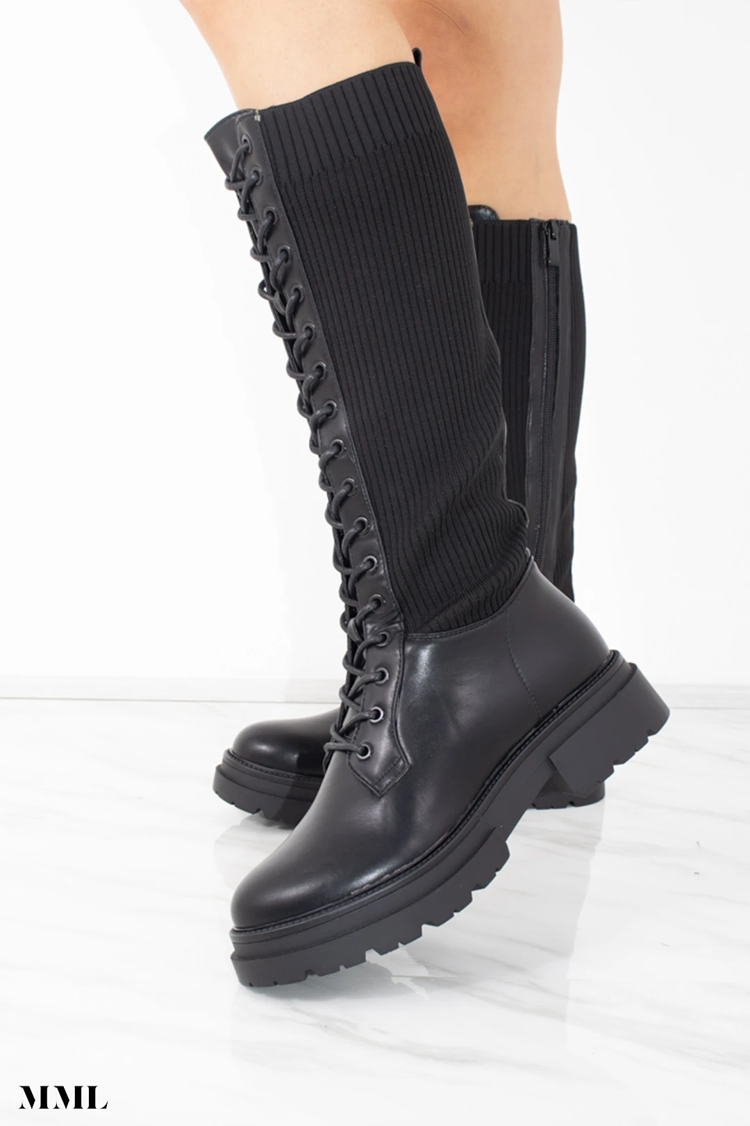 Miss Moda Luxe Black Faux Leather Lace Up Sock Boots 1 Miss Moda Luxe Black Faux Leather Lace Up Sock Boots