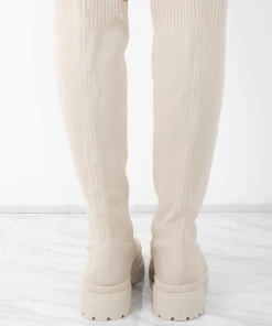 Miss Moda Luxe Beige Knee High Fabric Ribbed Sock Boot -Miss Moda Luxe Shop 2