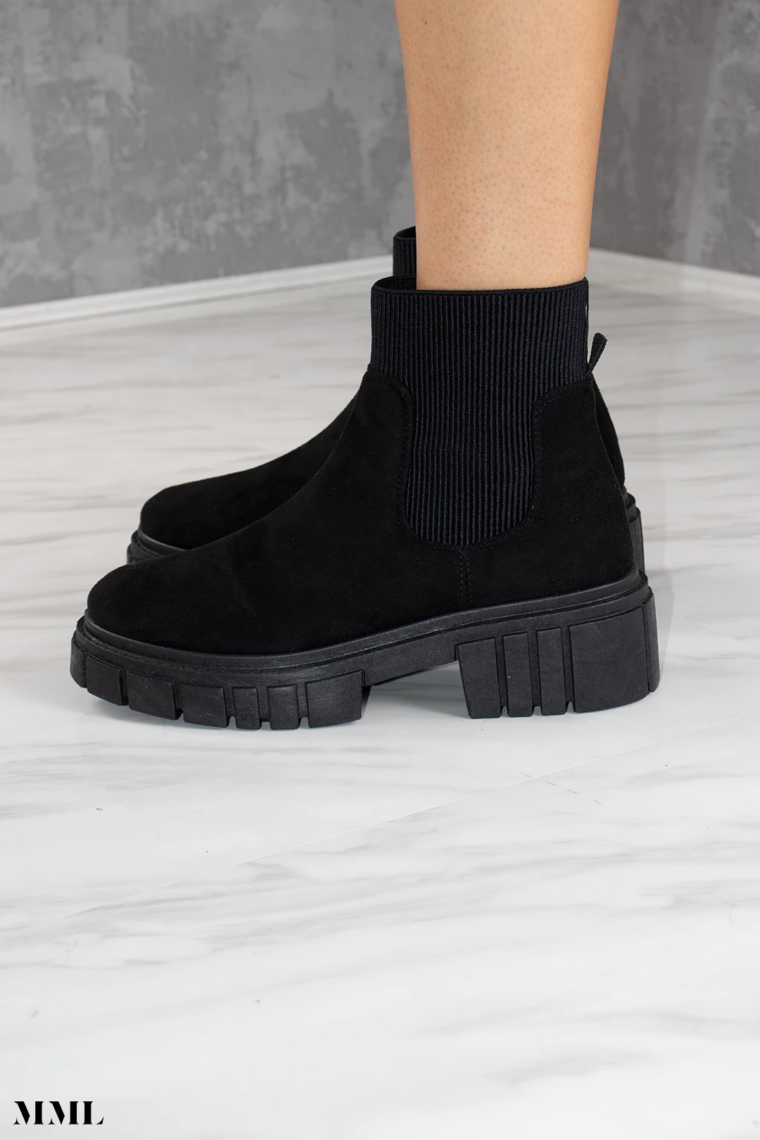 Miss Moda Luxe Black Faux Suede Platform Chelsea Boot 2 Miss Moda Luxe Black Faux Suede Platform Chelsea Boot - Image 2