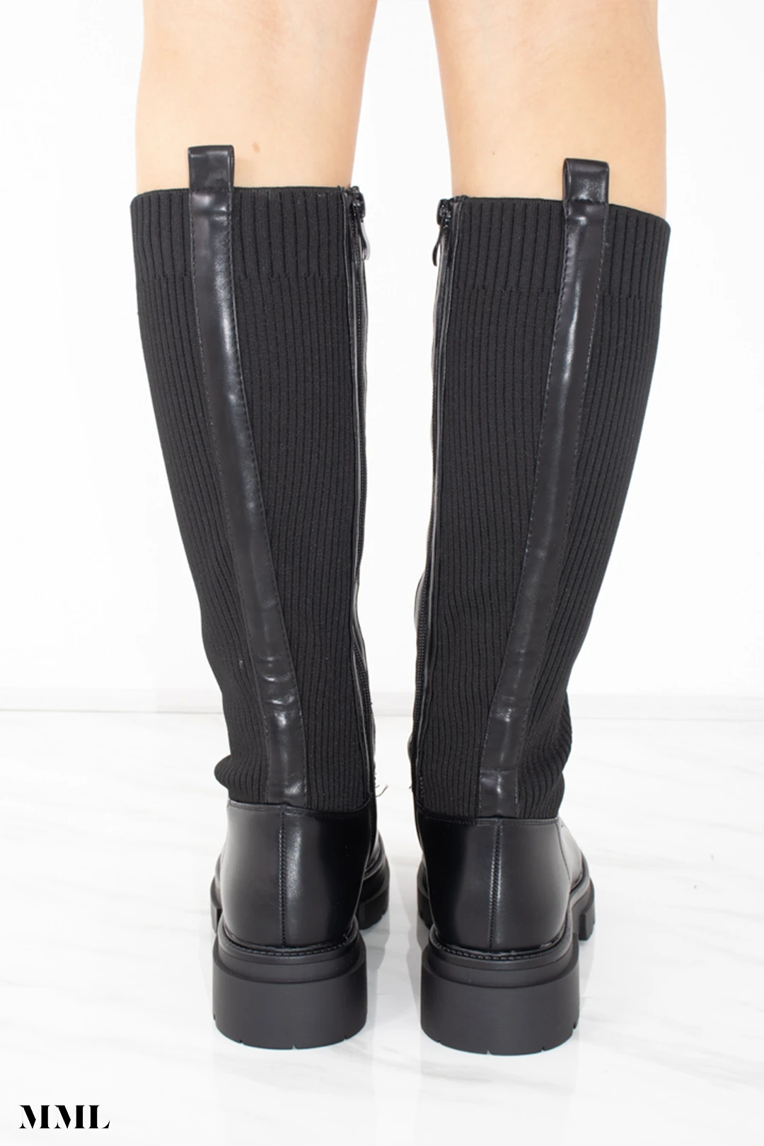 Miss Moda Luxe Black Faux Leather Lace Up Sock Boots 4 Miss Moda Luxe Black Faux Leather Lace Up Sock Boots - Image 4