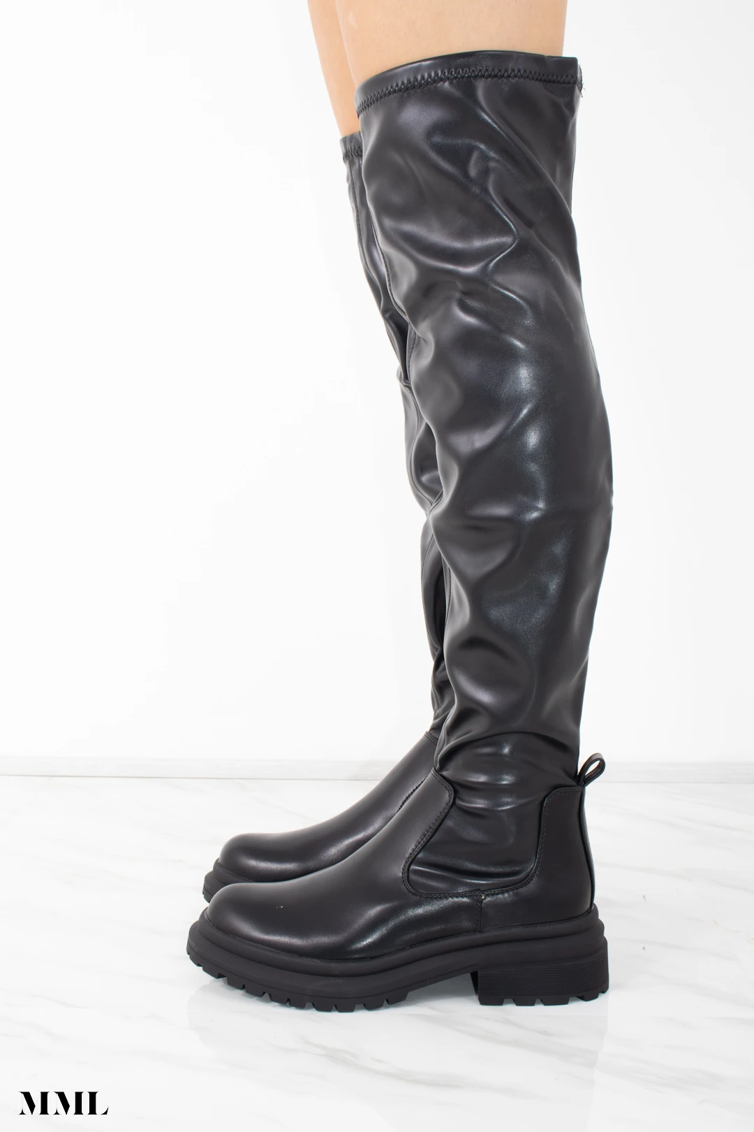 Miss Moda Luxe Black Faux Leather Over The Knee Platforms Boots 3 Miss Moda Luxe Black Faux Leather Over The Knee Platforms Boots - Image 3