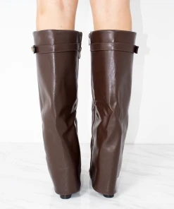 Miss Moda Luxe Chocolate Brown Faux Leather Fold Over Shark Classic Buckle Knee High Boot -Miss Moda Luxe Shop 3 6df90fed db33 45b2 9ee6 b56b9390bd38