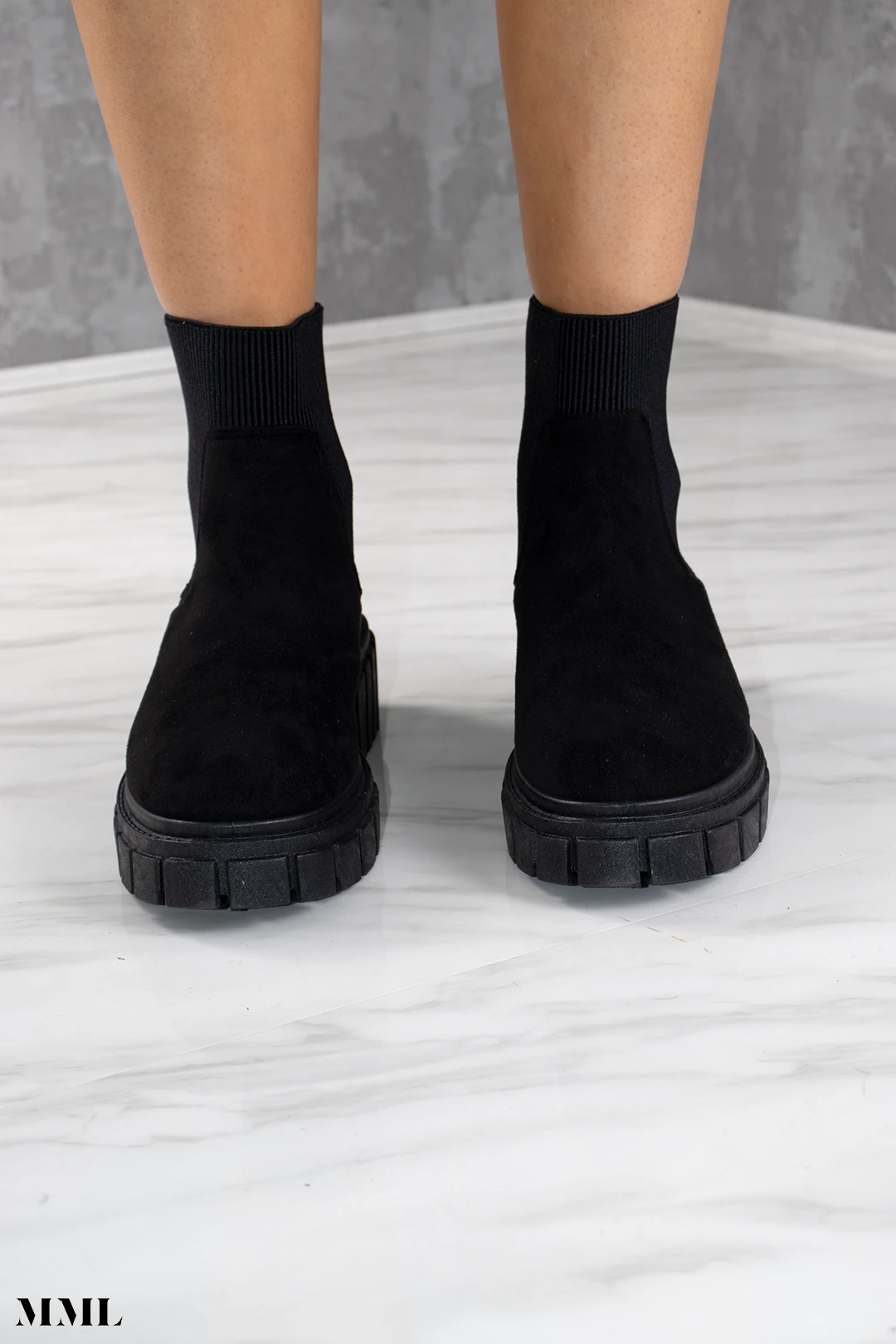 Miss Moda Luxe Black Faux Suede Platform Chelsea Boot 3 Miss Moda Luxe Black Faux Suede Platform Chelsea Boot - Image 3