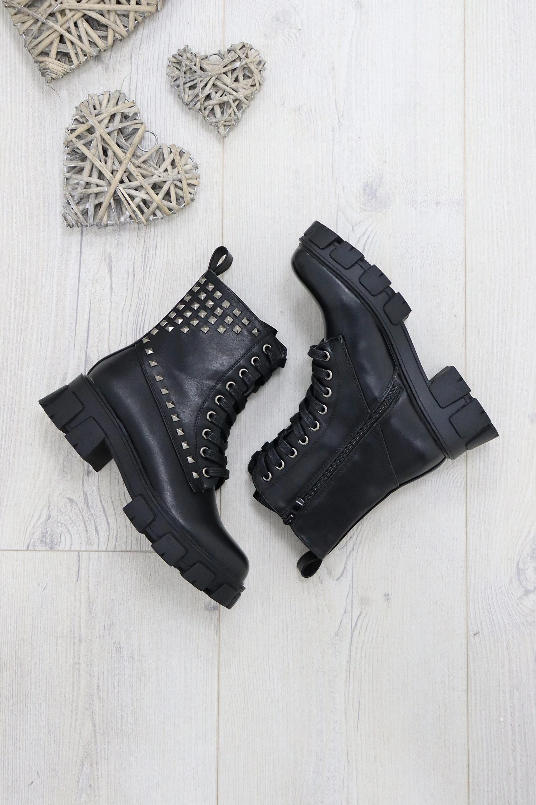 Missmodaluxe CHUNKY SOLE BLACK STUDDED LACE UP ANKLE BOOT 2 Missmodaluxe CHUNKY SOLE BLACK STUDDED LACE UP ANKLE BOOT - Image 2