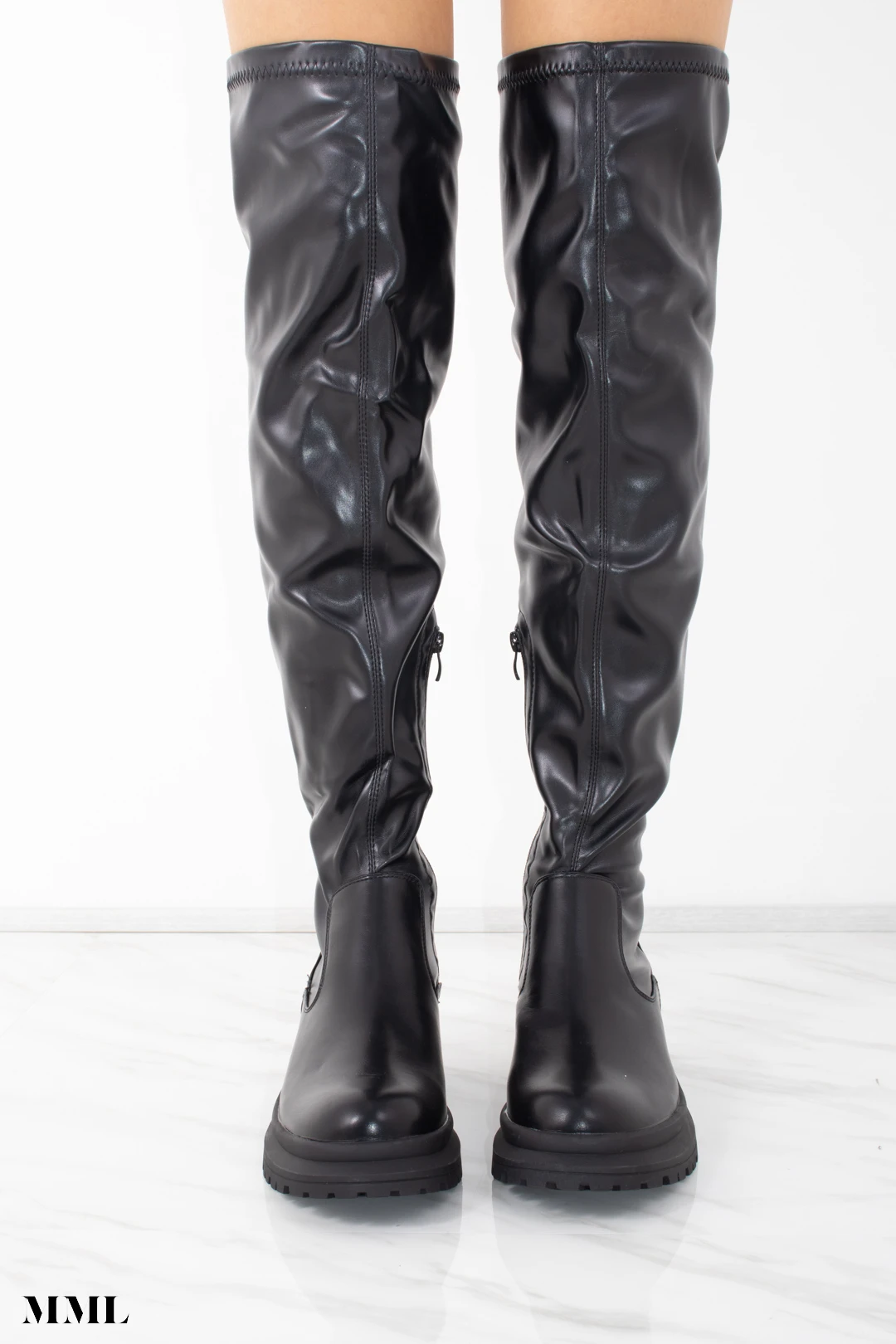 Miss Moda Luxe Black Faux Leather Over The Knee Platforms Boots 2 Miss Moda Luxe Black Faux Leather Over The Knee Platforms Boots - Image 2