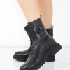Miss Moda Luxe Black Faux Leather Lace Up Buckle Ankle Boots