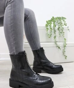 Missmodaluxe ZIP ME UP BLACK CROC ZIP UP BIKER BOOTS -Miss Moda Luxe Shop 8435BLK