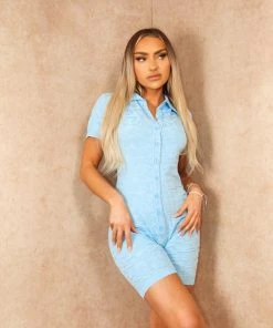 Miss Moda Luxe Blue Toweling Print Collared Button Up Unitard Playsuit -Miss Moda Luxe Shop 8888 1 08 scaled