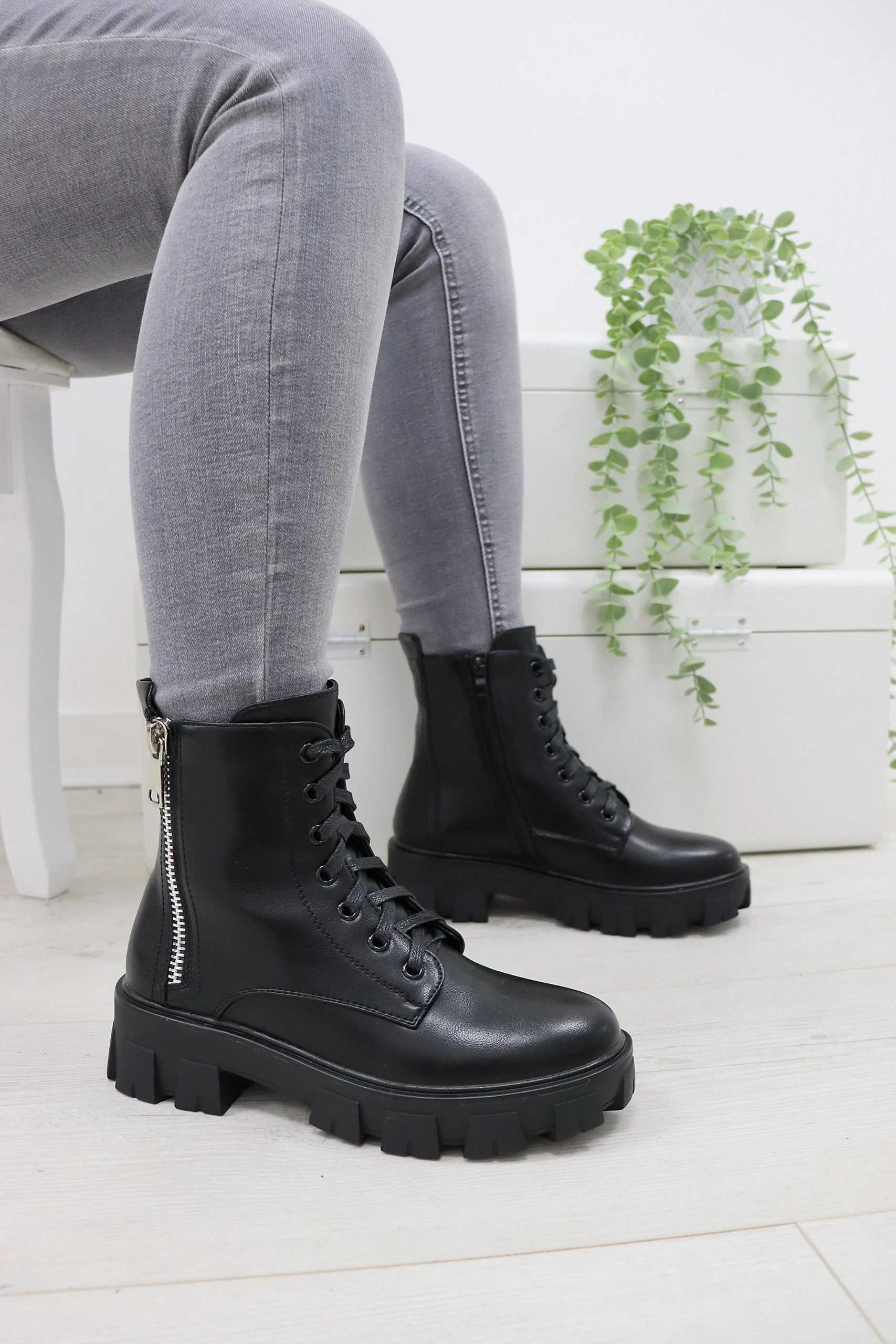 Missmodaluxe DOUBLE UP ZIP DETAIL LACE UP CHUNKY SOLE ANKLE BIKER BOOT IN BLACK 3 Missmodaluxe DOUBLE UP ZIP DETAIL LACE UP CHUNKY SOLE ANKLE BIKER BOOT IN BLACK - Image 3