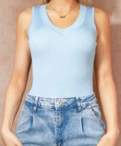 Miss Moda Luxe BLUE RIBBED V-NECK BODYSUIT -Miss Moda Luxe Shop BLACKFRI 57 scaled