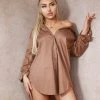 Miss Moda Luxe Cotton Brown Oversized Shirt Dress