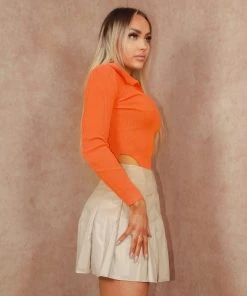 Miss Moda Luxe Orange Ribbed Collared Long Sleeve Top -Miss Moda Luxe Shop BRIGHTTOPS 018edit scaled