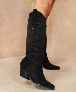 Miss Moda Luxe Black Faux Suede Western Style Knee High Cut Out Cowboy Boot 9 Miss Moda Luxe Black Faux Suede Western Style Knee High Cut Out Cowboy Boot -Miss Moda Luxe Shop IMG 0041 scaled