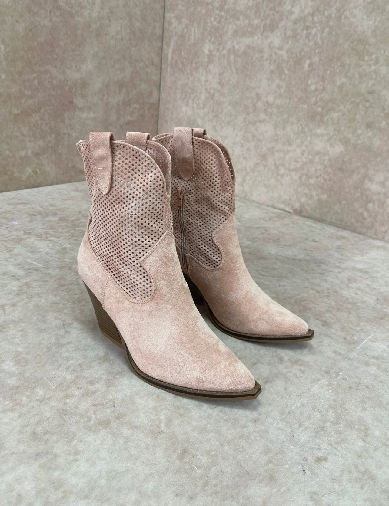 Miss Moda Luxe Pink Classic Faux Suede Cut Out Heeled Cowboy Boot 2 Miss Moda Luxe Pink Classic Faux Suede Cut Out Heeled Cowboy Boot - Image 2