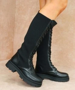 Miss Moda Luxe HOLLY Black Ribbed Knee High Biker Boot -Miss Moda Luxe Shop IMG 5103 scaled