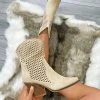 Miss Moda Luxe Beige Cut Out Heeled Cowboy Boots