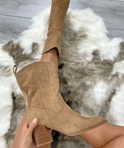 Miss Moda Luxe Camel Classic Faux Suede Cowboy Heeled Boot