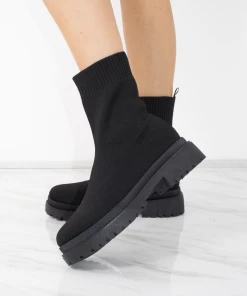 Miss Moda Luxe Black Fabric Ribbed Ankle Sock Boot