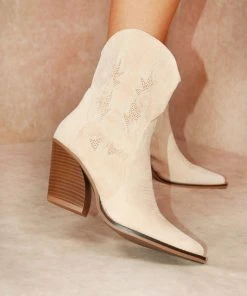 Miss Moda Luxe Beige Suede Cowboy Ankle Boots -Miss Moda Luxe Shop IMG 9296 scaled