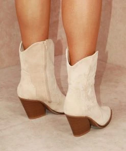 Miss Moda Luxe Beige Suede Cowboy Ankle Boots -Miss Moda Luxe Shop IMG 9298 scaled