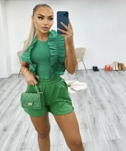 Miss Moda Luxe Green Frill Detailed Short Sleeve Bodysuit -Miss Moda Luxe Shop IMG 9781edit scaled