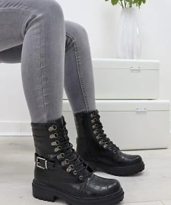 Missmodaluxe BUCKLE UP BLACK CROC BIKER BOOT 6 Missmodaluxe BUCKLE UP BLACK CROC BIKER BOOT -Miss Moda Luxe Shop OP008 BLK