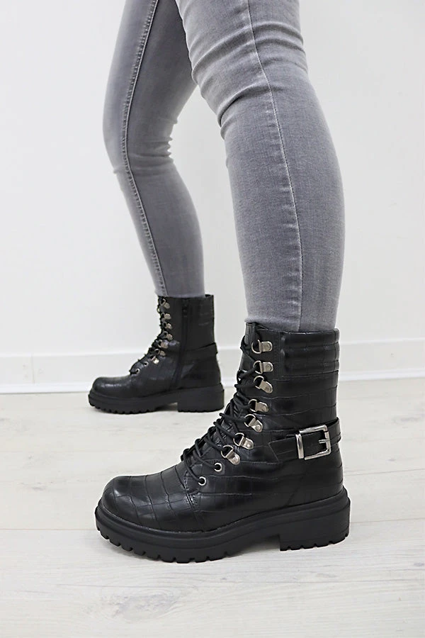 Missmodaluxe BUCKLE UP BLACK CROC BIKER BOOT 2 Missmodaluxe BUCKLE UP BLACK CROC BIKER BOOT - Image 2