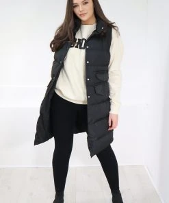 Miss Moda Luxe LAYER UP BLACK QUILTED LONGLINE GILET