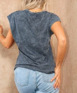 Miss Moda Luxe Blue Detailed Acid-wash Rebel Printed Graphic T-shirt -Miss Moda Luxe Shop REBELBABE 01 scaled