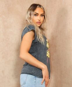 Miss Moda Luxe Pink Detailed Acid-wash Rebel Printed Graphic T-shirt -Miss Moda Luxe Shop REBELBABE 08 scaled