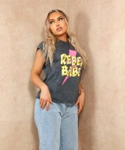 Miss Moda Luxe Pink Detailed Acid-wash Rebel Printed Graphic T-shirt -Miss Moda Luxe Shop REBELBABE 10 scaled