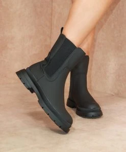 Miss Moda Luxe The SARA Black Zip Up Low Rise Chunky Ankle Boot