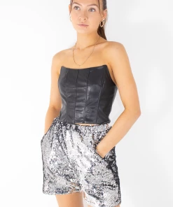 Miss Moda Luxe Silver High Waist Sequin Shorts