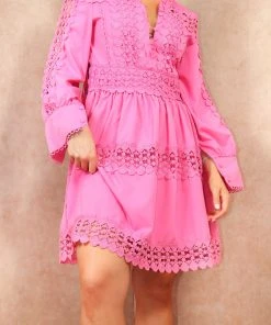 Miss Moda Luxe Pink Lace Crochet Detail Premium Rara Longsleeve Dress -Miss Moda Luxe Shop SMOCKDRESSES 01 scaled