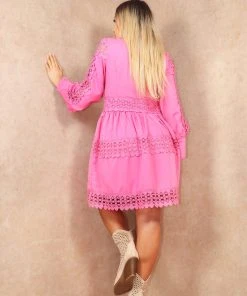 Miss Moda Luxe Pink Lace Crochet Detail Premium Rara Longsleeve Dress -Miss Moda Luxe Shop SMOCKDRESSES 02 scaled