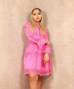 Miss Moda Luxe Pink Lace Crochet Detail Premium Rara Longsleeve Dress -Miss Moda Luxe Shop SMOCKDRESSES 05 scaled