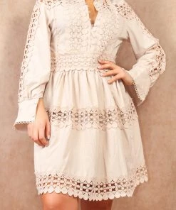 Miss Moda Luxe Beige Lace Crochet Detail Premium Rara Longsleeve Dress -Miss Moda Luxe Shop SMOCKDRESSES 06 scaled