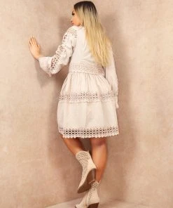 Miss Moda Luxe Beige Lace Crochet Detail Premium Rara Longsleeve Dress -Miss Moda Luxe Shop SMOCKDRESSES 07 scaled