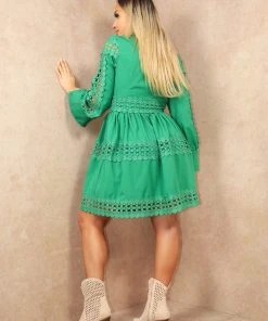 Miss Moda Luxe Green Lace Crochet Detail Premium Rara Longsleeve Dress -Miss Moda Luxe Shop SMOCKDRESSES 14 scaled
