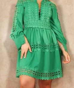Miss Moda Luxe Green Lace Crochet Detail Premium Rara Longsleeve Dress -Miss Moda Luxe Shop SMOCKDRESSES 15 scaled