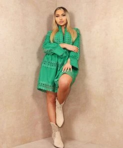 Miss Moda Luxe Green Lace Crochet Detail Premium Rara Longsleeve Dress -Miss Moda Luxe Shop SMOCKDRESSES 22 scaled