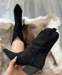 Miss Moda Luxe Black Mid Calf High Classic Cowboy Boot