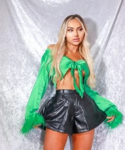 Miss Moda Luxe Black Faux Leather Look Flared Flippy Shorts