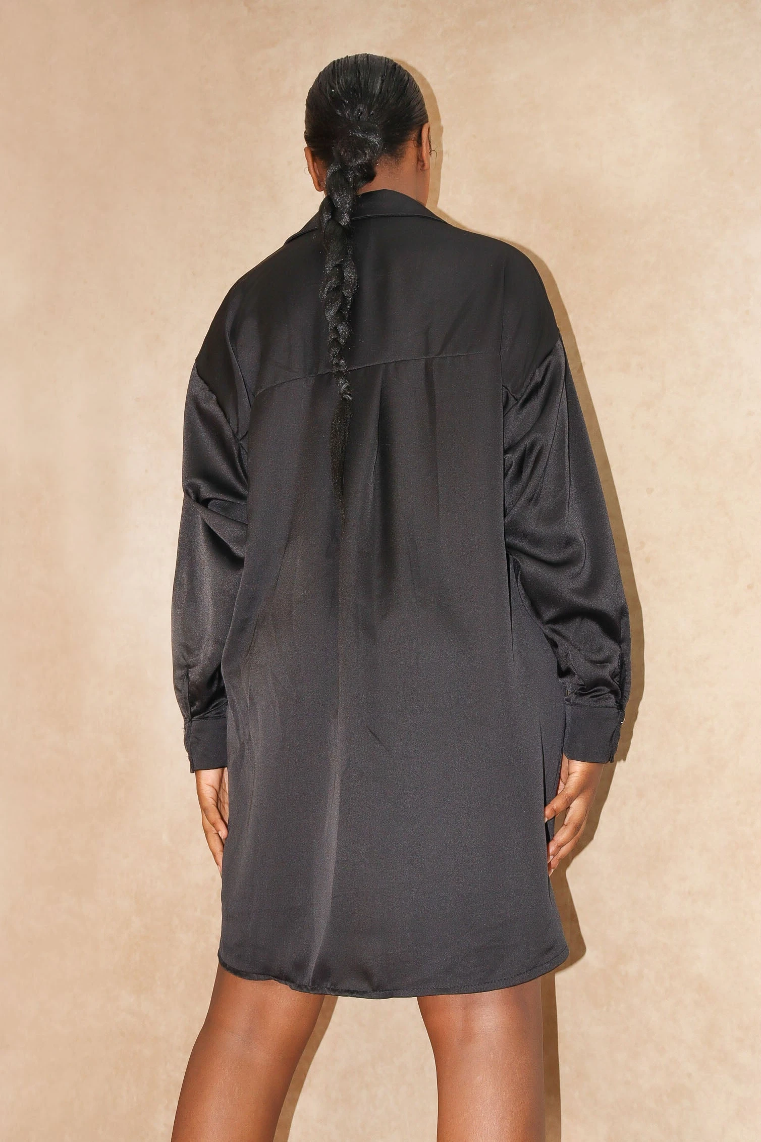 Miss Moda Luxe Black Satin Shirt Dress 4 Miss Moda Luxe Black Satin Shirt Dress - Image 4