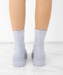 Miss Moda Luxe Grey Fabric Ribbed Ankle Sock Boot -Miss Moda Luxe Shop back