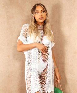 Miss Moda Luxe White Tassel Cut Out Beach Cover Up Dress