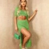 Miss Moda Luxe Green Metallic Tassel Sparkle Two Piece