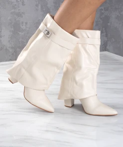 Miss Moda Luxe Cream Faux Leather Fold Over Buckle Shark Boot Mid -Miss Moda Luxe Shop beige2 fd268fcd 8d5b 49c3 aabf af8cf9a58bea