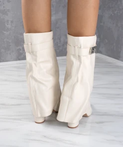 Miss Moda Luxe Cream Faux Leather Fold Over Buckle Shark Boot Mid -Miss Moda Luxe Shop beige4 30c435a3 c198 4b2d b7e8 bd51bd2c3d46